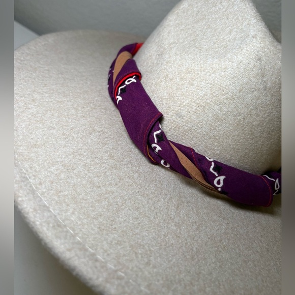 Nomad Boutique Boho Cream RANCHER HAT WITH SCARF TRIM Wool Blend - Picture 9 of 13